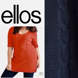 NWT Ellos Deep V-neck Cable Knit Sweater Elbow Length Sleeves